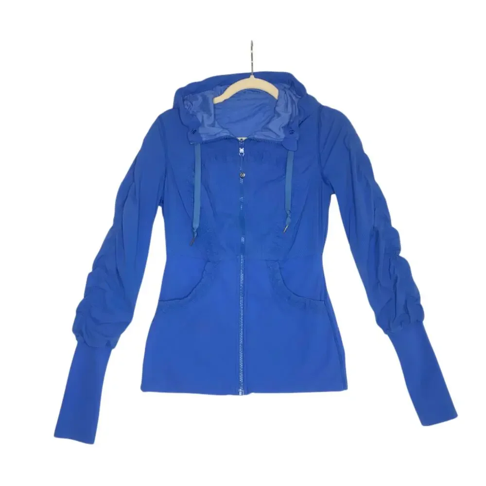 LULULEMON Dance Studio Reversible Full Zip Hooded Jacket III Sz 8 Blue Athletic